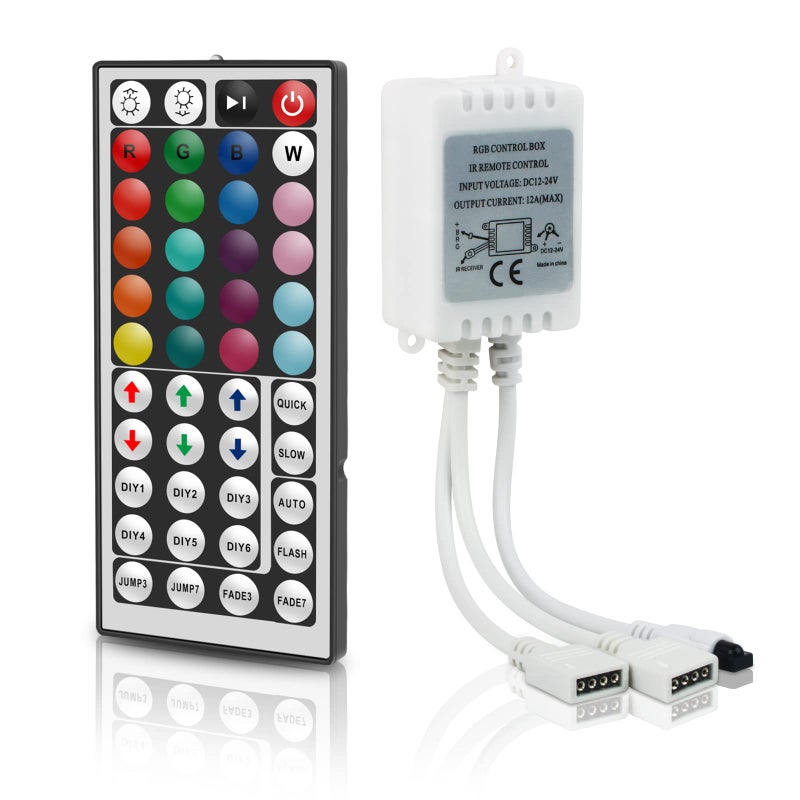 RGBZONE 4PIN RGB LED Controller, 2 Ports Low Voltage LED Controller, 44-Keys Wireless IR Remote Control, DC12V-24V 5050 2835 3528 LED Strip Lights - Image 1